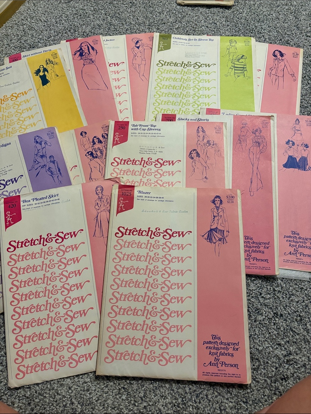 Vintage Stretch & Sew Pattern Pack in Pink, Yellow, Purple, Green, Cream